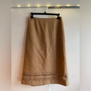 Neiman Marcus Camel Wool Laser Cut Pencil Skirt Size 4